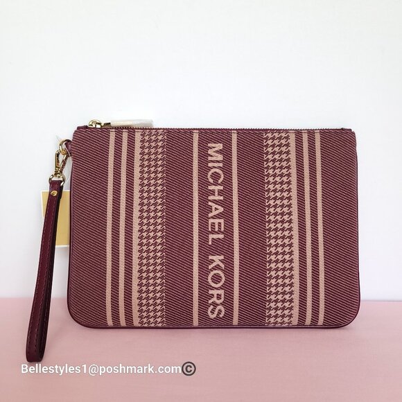 MICHAEL KORS Jet Set Signature Jacquard Large Zip Pouch Wristlet- Dark Berry - Picture 1 of 16